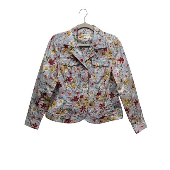 Coldwater Creek Lightweight Floral Button Front Trucker Jean Jacket, 10 - Picture 1 of 10